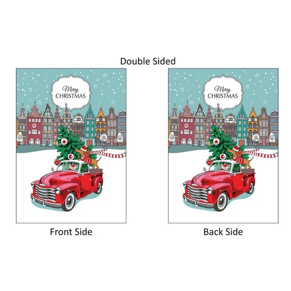 Merry Christmas Double 2 Sided Garden Flag with Dachshund Dog in Red Truck NEW - Picture 4 of 7